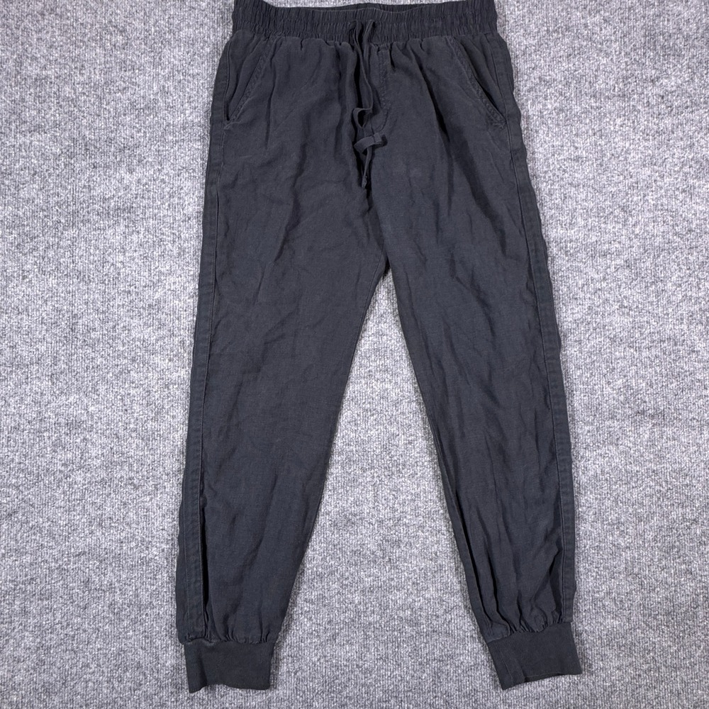 Splendid Womens Black/Dark Gray‎ Lyocell Linen Joggers Drawstring Pants Small